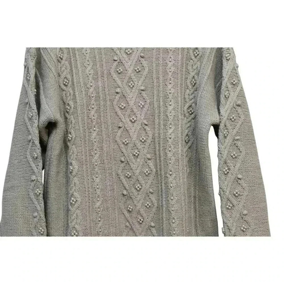 Vintage 90s Cable Knit Sweater Size Large Green Ramie Cotton Beaded Hand Knit - Picture 6 of 13